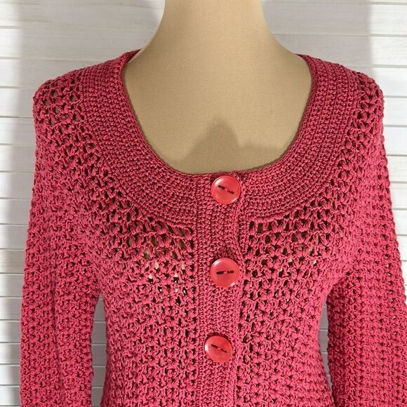 Talbots Sweater Cardigan Medium Y2K Pink Hand Knit Cottagecore - Picture 3 of 8